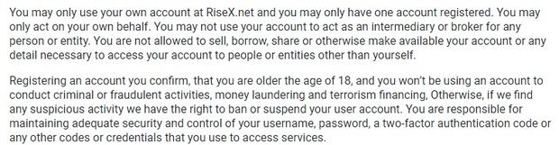 RiseX-Dienstregeln