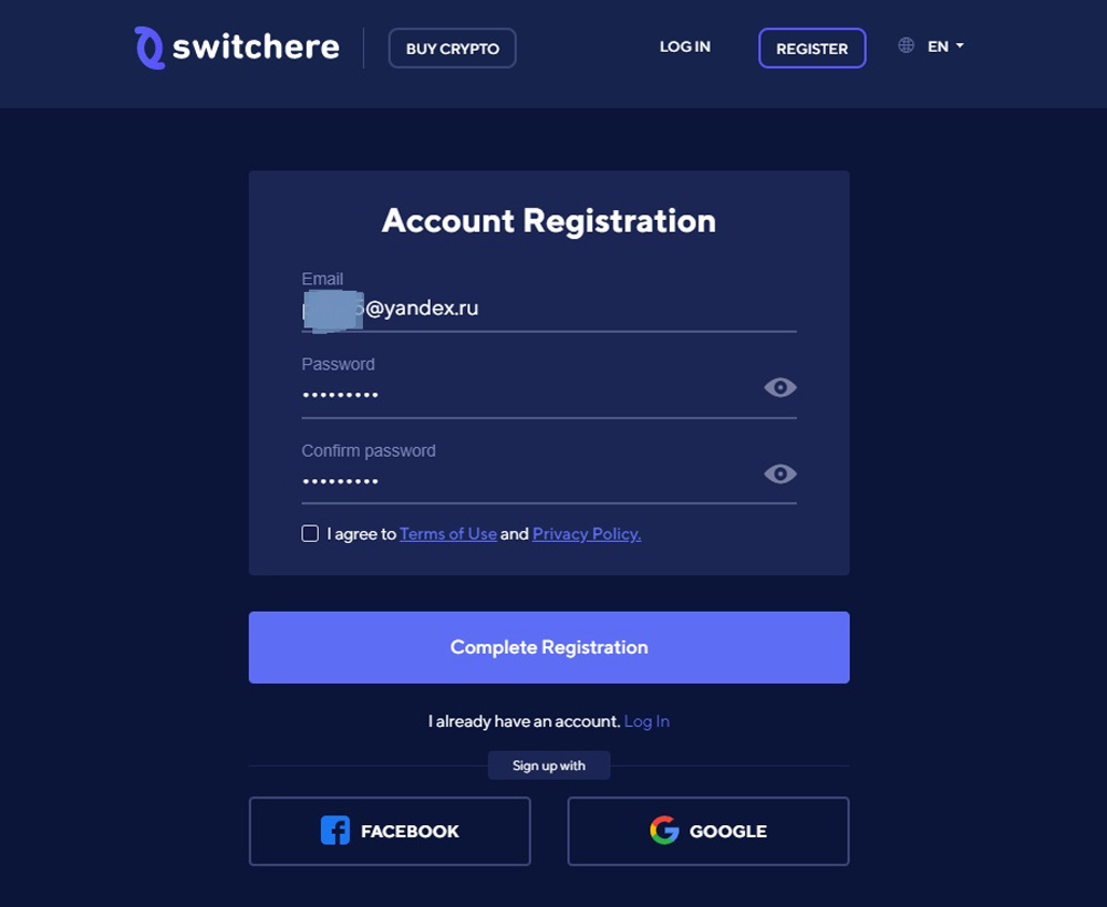 Switchere Registrierung