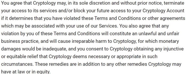 cryptology.com-Benutzer akzeptieren die Bedingungen und Konditionen