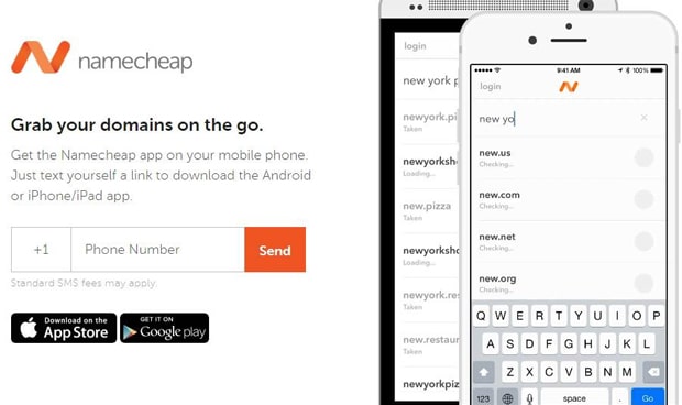 namecheap.com mobile Anwendung