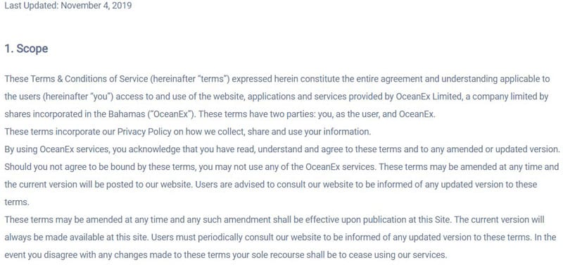 OceanEx-Benutzervereinbarung