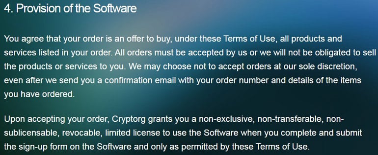 Cryptorg-Benutzervereinbarung