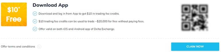 delta.exchange Bonus für das Herunterladen der App