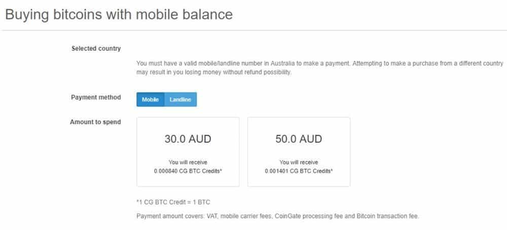 CoinGate-Kauf vom mobilen Guthaben