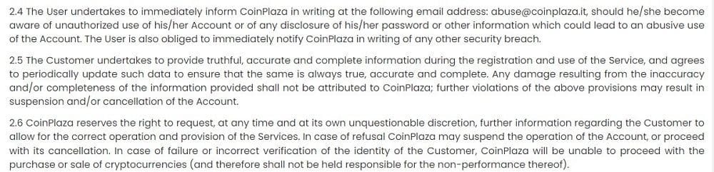 CoinPlaza-Benachrichtigung bei unberechtigter Kontonutzung